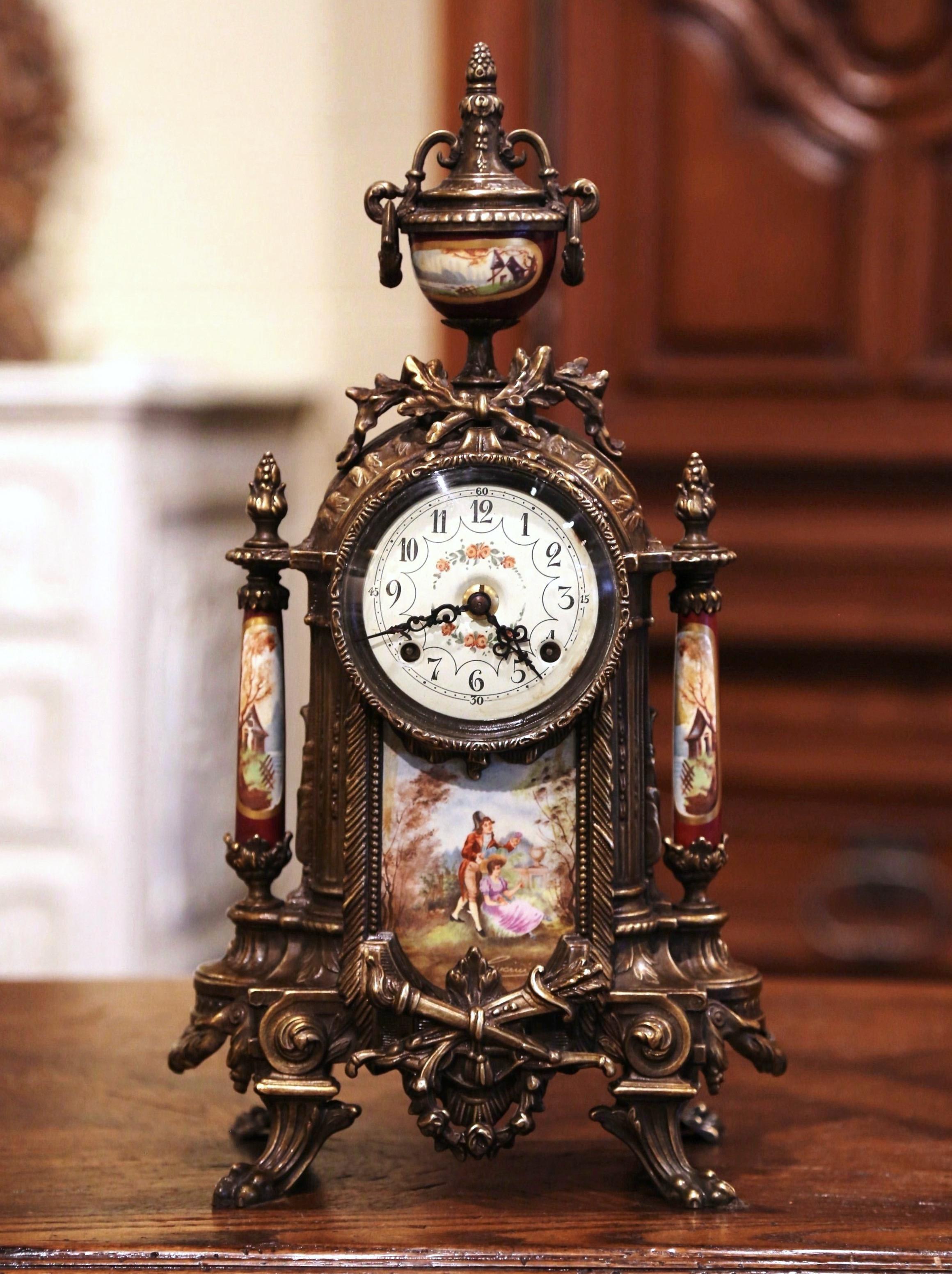 Mid-20th Century German Louis XVI Gilt Bronze and Porcelain Mantel Clock 1