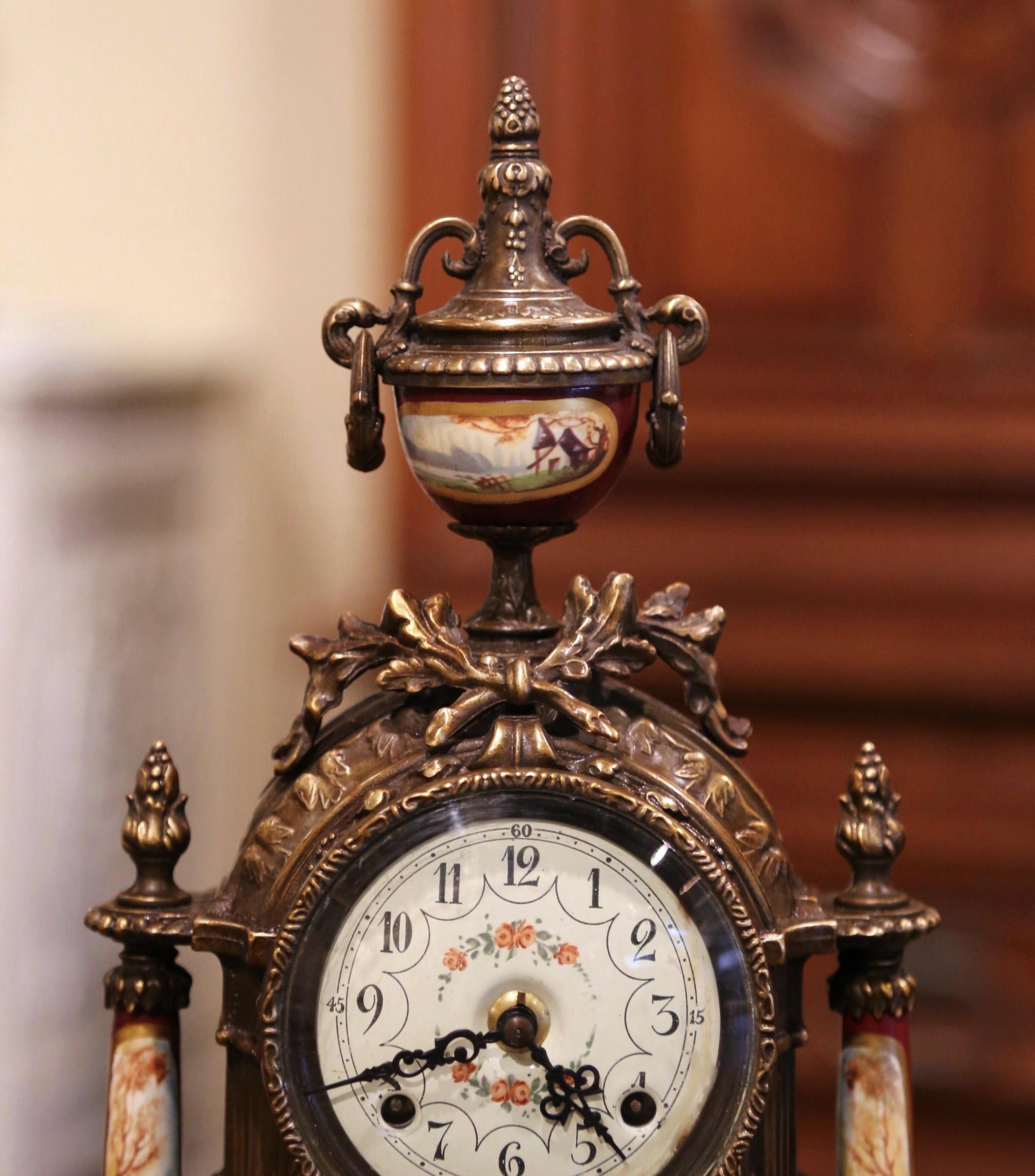 Mid-20th Century German Louis XVI Gilt Bronze and Porcelain Mantel Clock 2