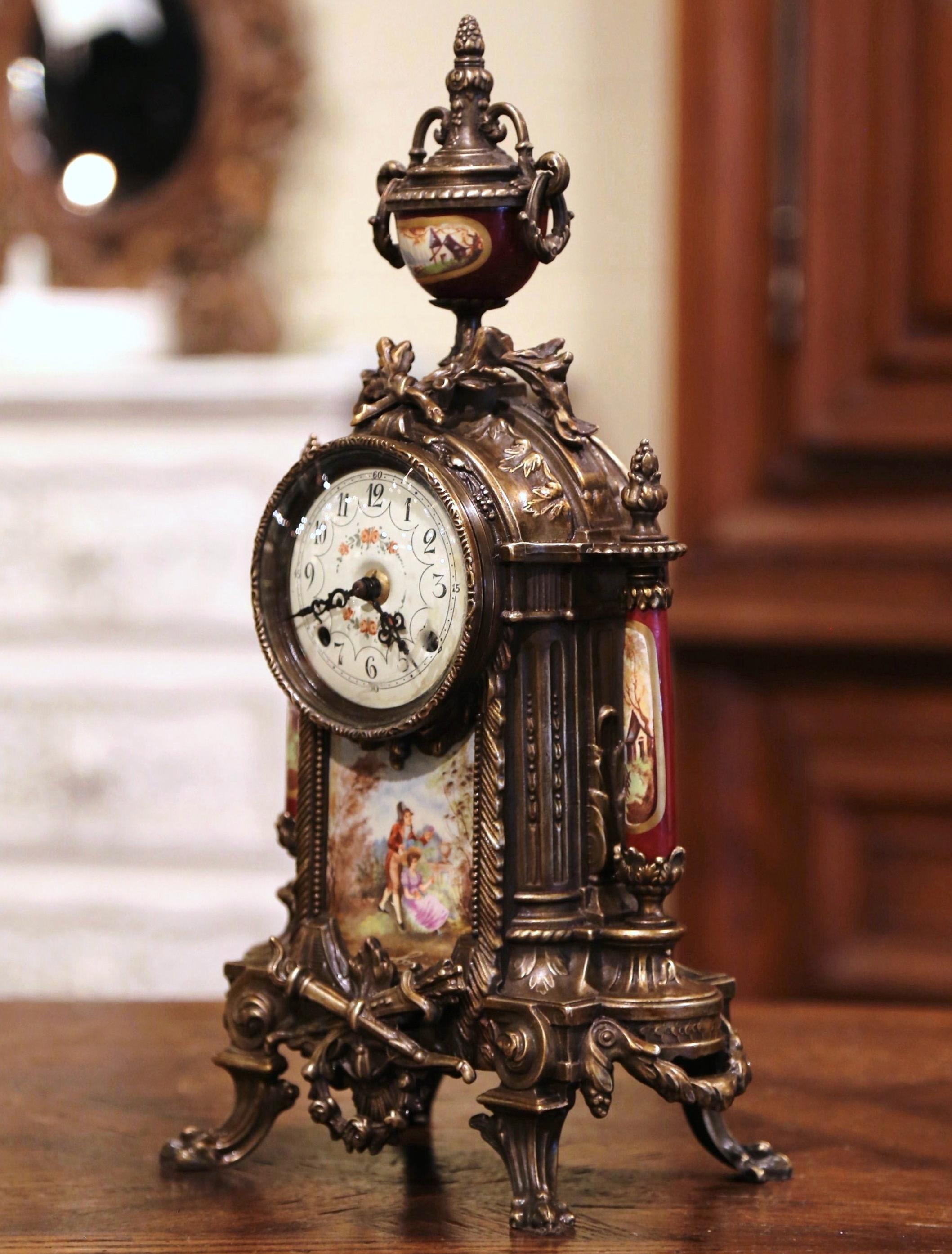 Mid-20th Century German Louis XVI Gilt Bronze and Porcelain Mantel Clock 3