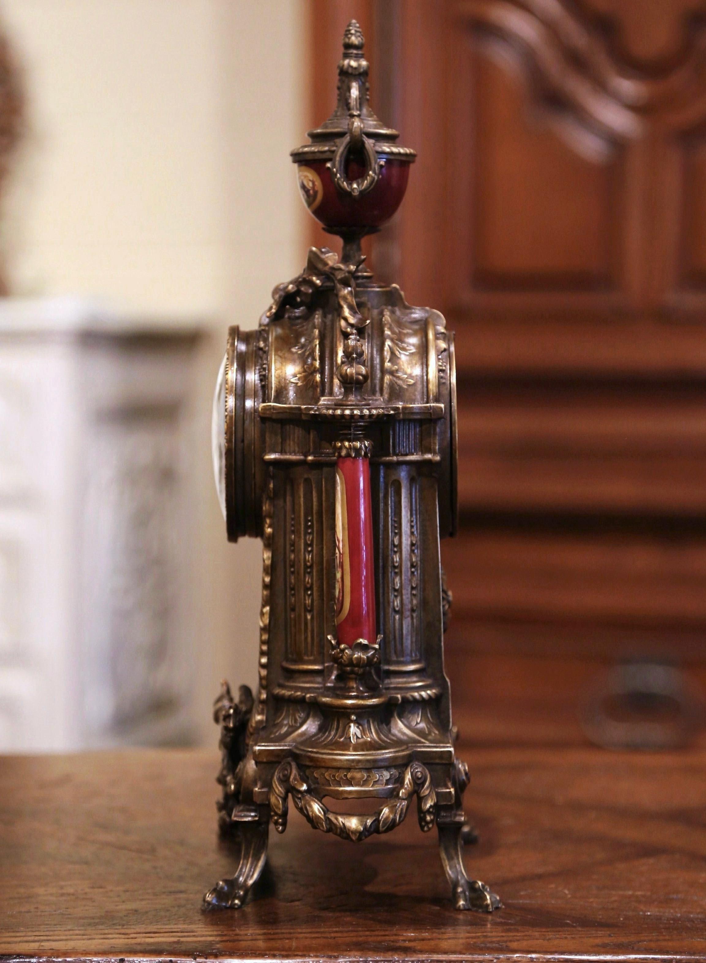 Mid-20th Century German Louis XVI Gilt Bronze and Porcelain Mantel Clock 4