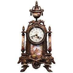 Mid-20th Century German Louis XVI Gilt Bronze and Porcelain Mantel Clock