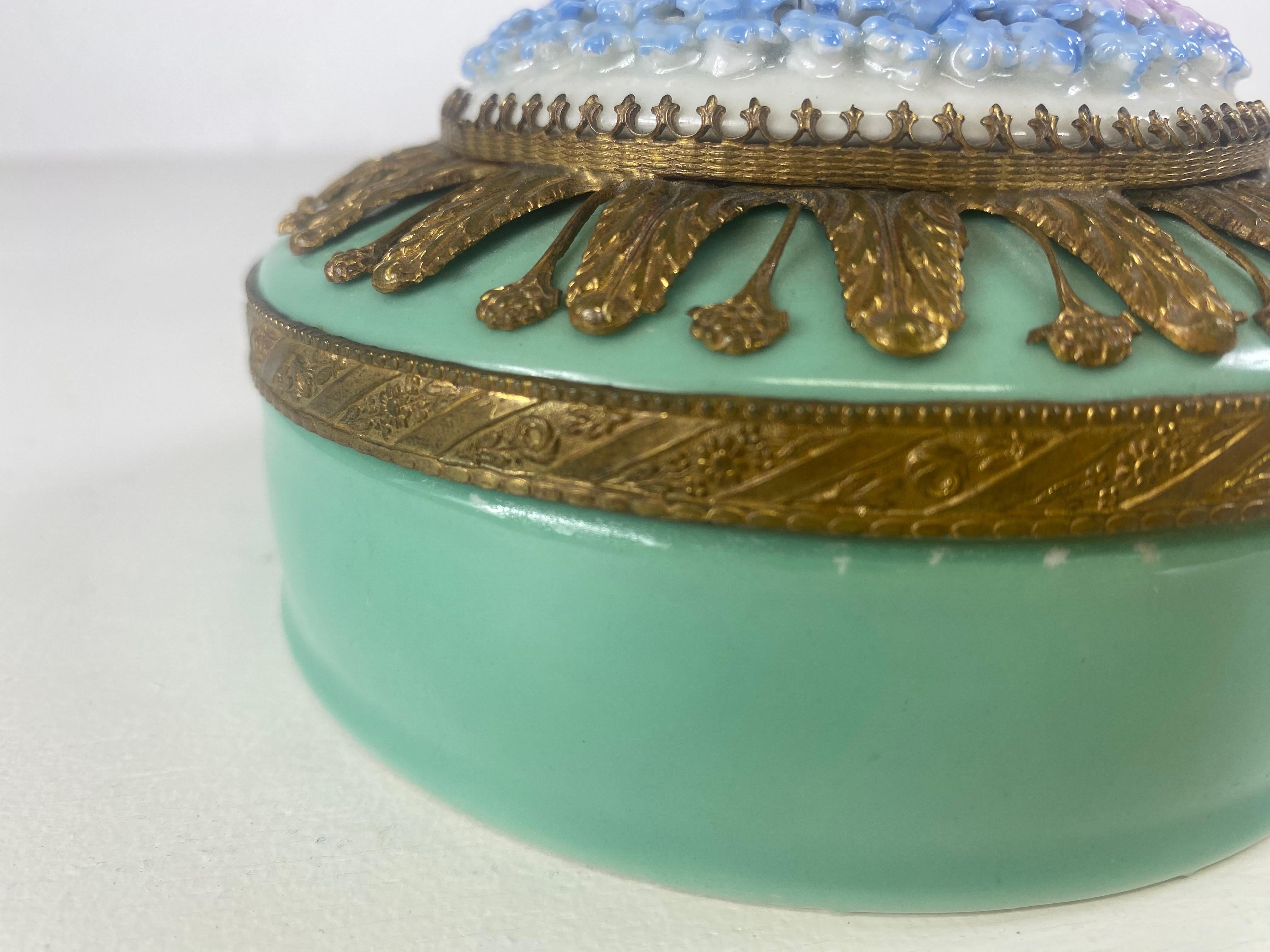 Porcelain Mid 20th century German porcelain and bronze trinket box. For Sale