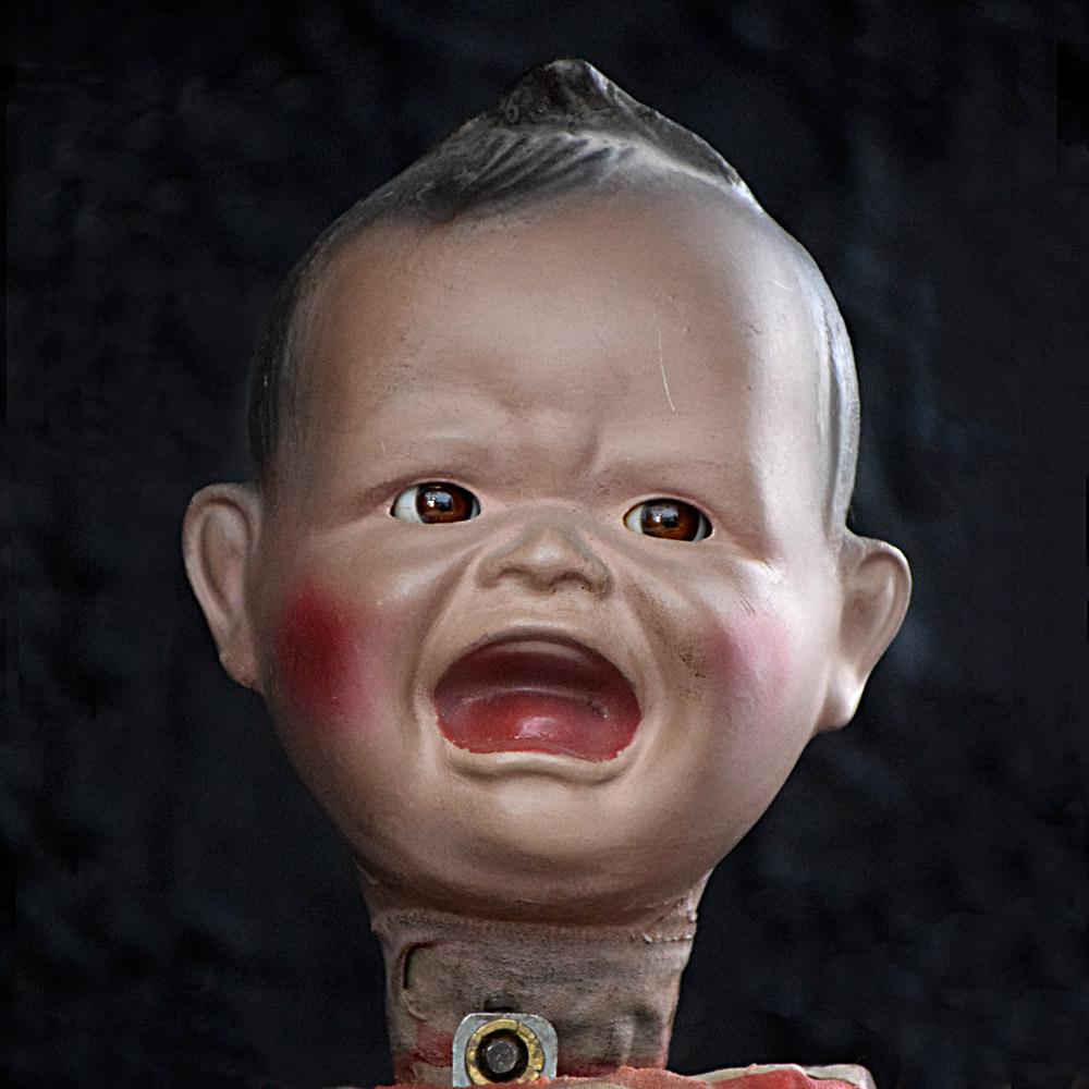 Mid-20th century automaton figure
We are proud to offer a fully working one off automaton figure in the form of a creepy baby doll. Powered from an EU 2 pin plug (Can be adapted to a UK 240v) 3 pin plug. The automaton figure works perfectly well,