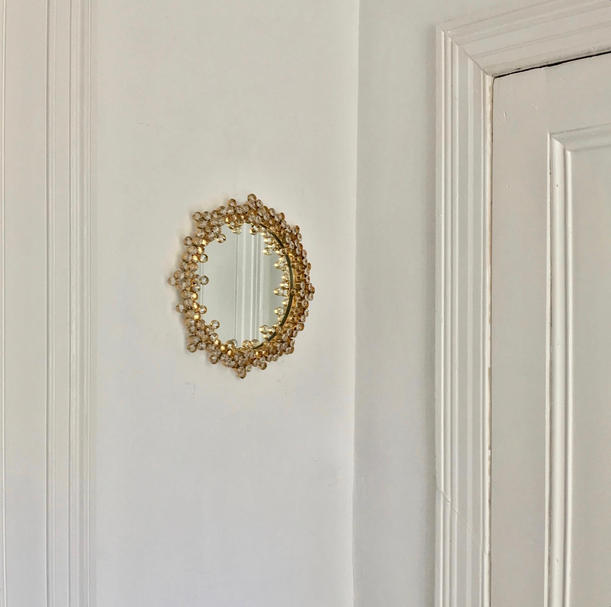 Mid-20th Century Gilt Brass and Crystal Wall Mirror Attributed to Palwa For Sale 2