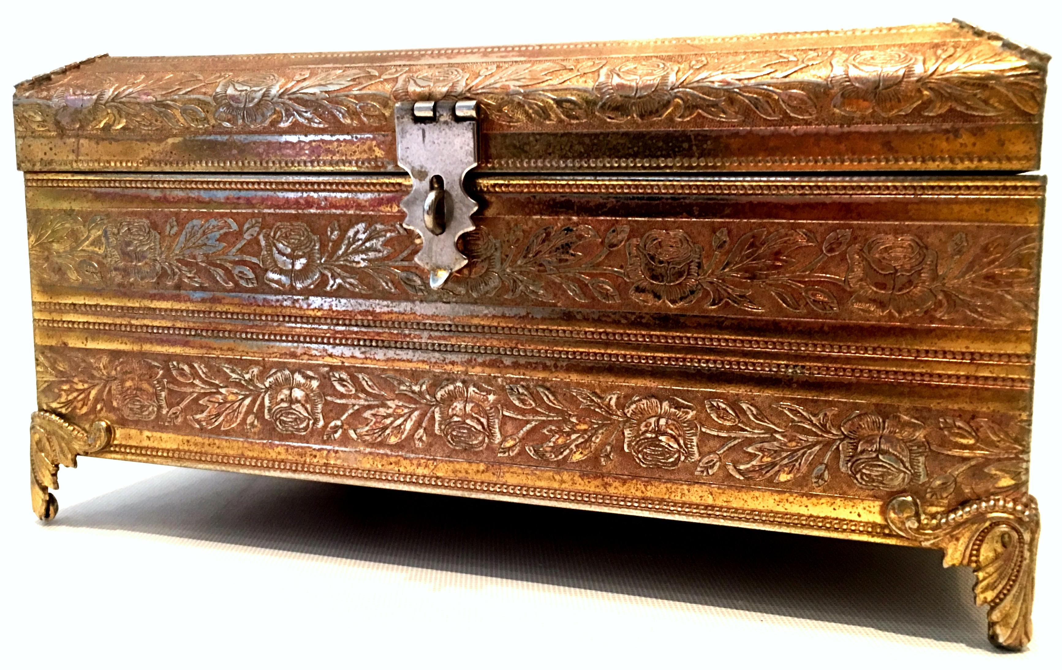 Victorian Mid-20th Century Gilt Filigree Ormolu Butterfly Musical Casket Jewelry Box