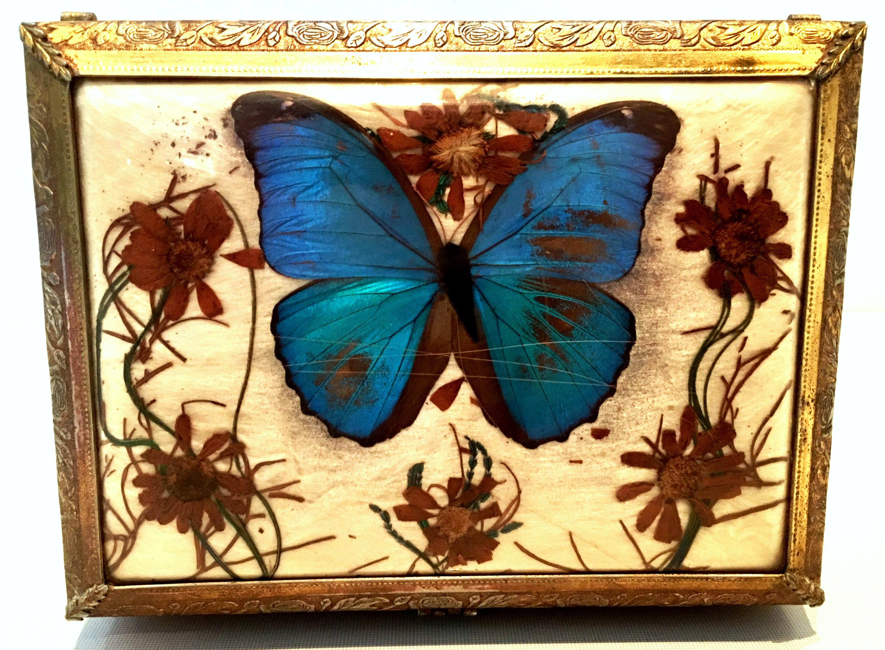 Mid-20th Century Gilt Filigree Ormolu Butterfly Musical Casket Jewelry Box 3