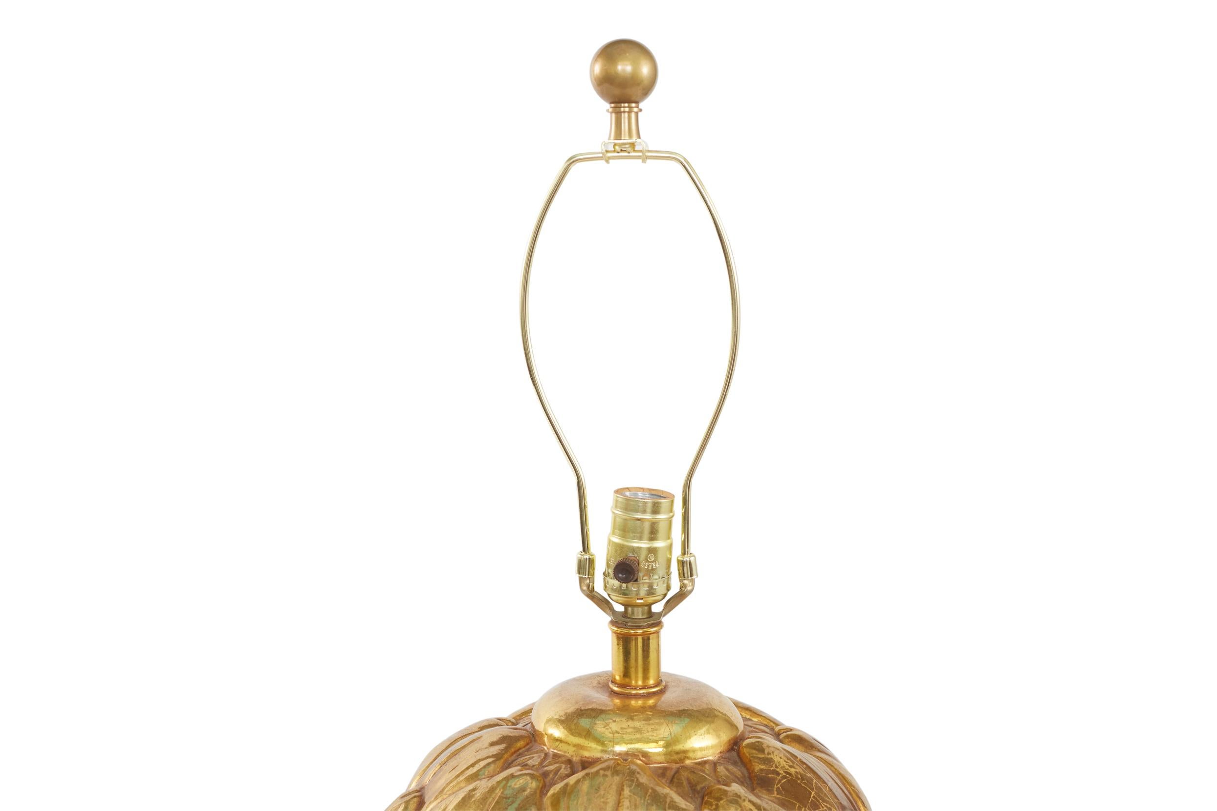 Mid 20th Century Gilt Gold Porcelain Pair Lamp 2