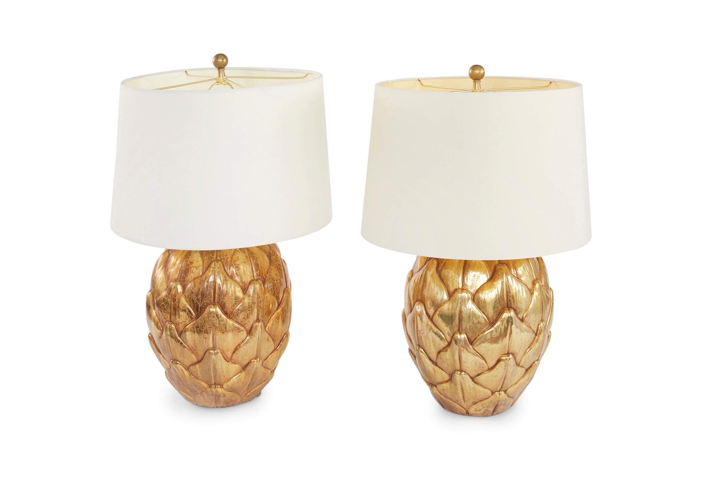 Mid 20th Century Gilt Gold Porcelain Pair Lamp 3