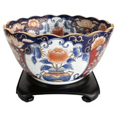 Mid-20th Century Gilt Japanese Imari Decorative Bowl, Wooden Stand