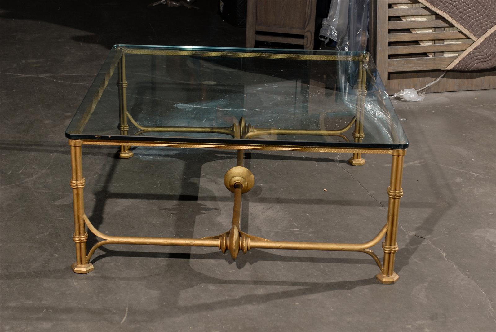 Mid-20th Century Gilt Metal Coffee Table with Glass Top In Good Condition In Atlanta, GA