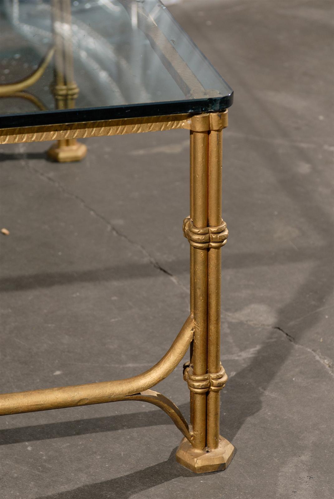 Mid-20th Century Gilt Metal Coffee Table with Glass Top 2