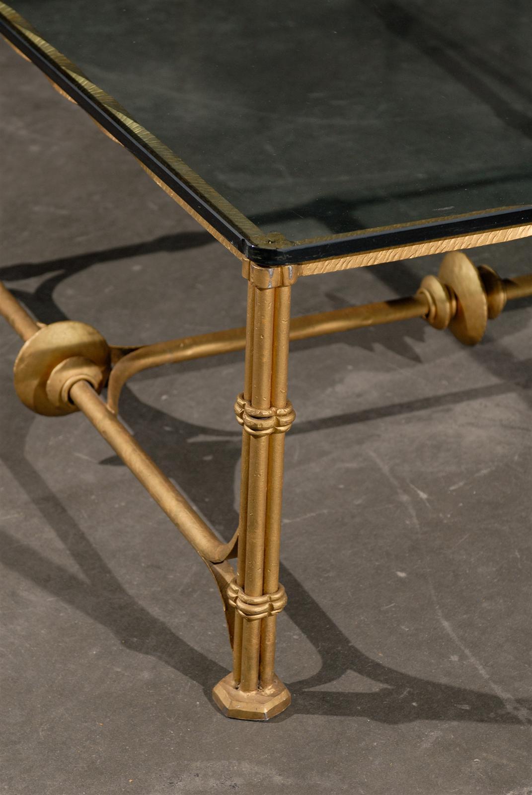 Mid-20th Century Gilt Metal Coffee Table with Glass Top 3