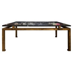 Guy Lefevre Style Mid-20th Century Gilt Metal Coffee Table with Marble Top