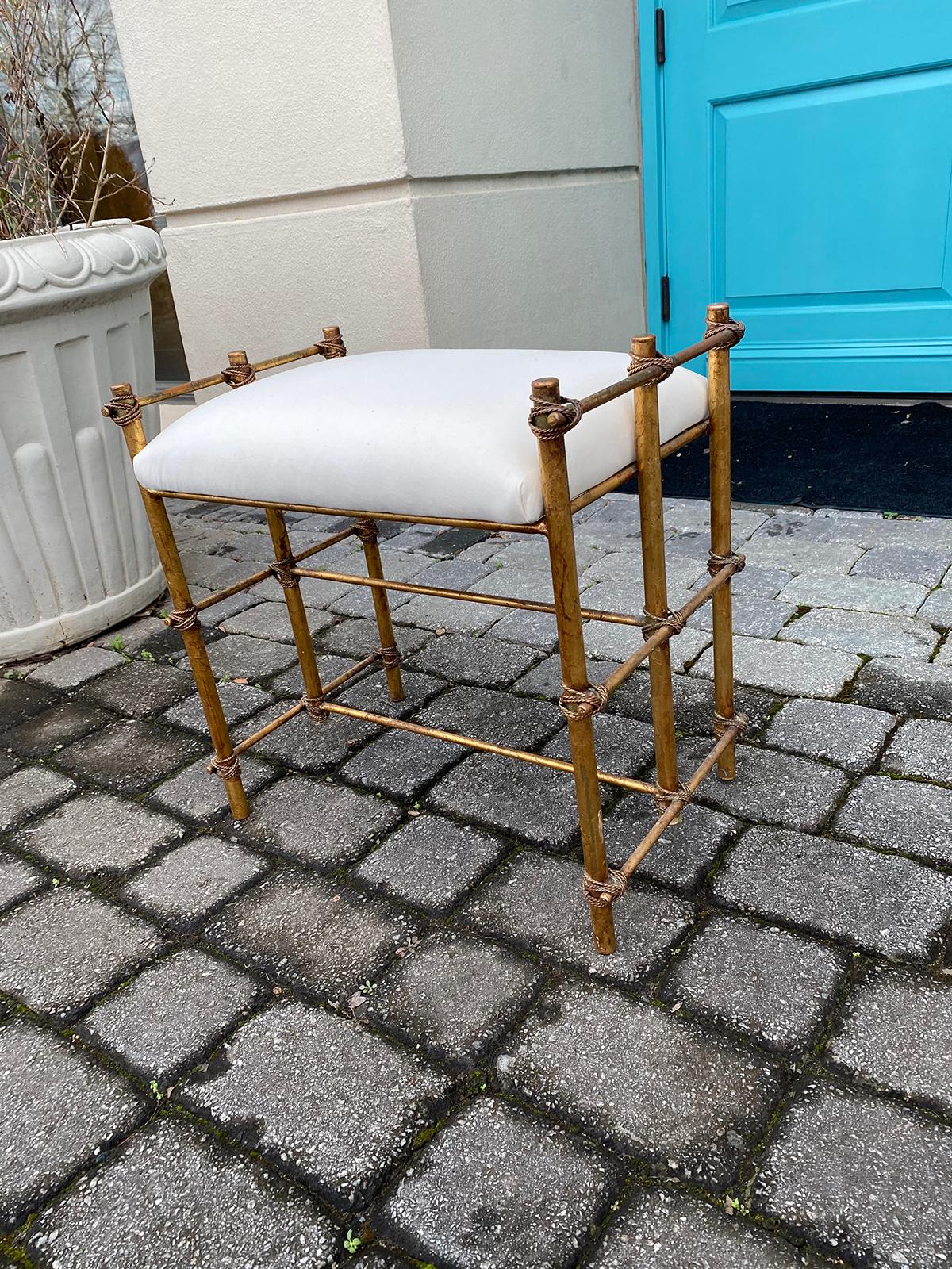Mid-20th Century Gilt Metal Faux Bamboo Bench or Stool In Good Condition In Atlanta, GA