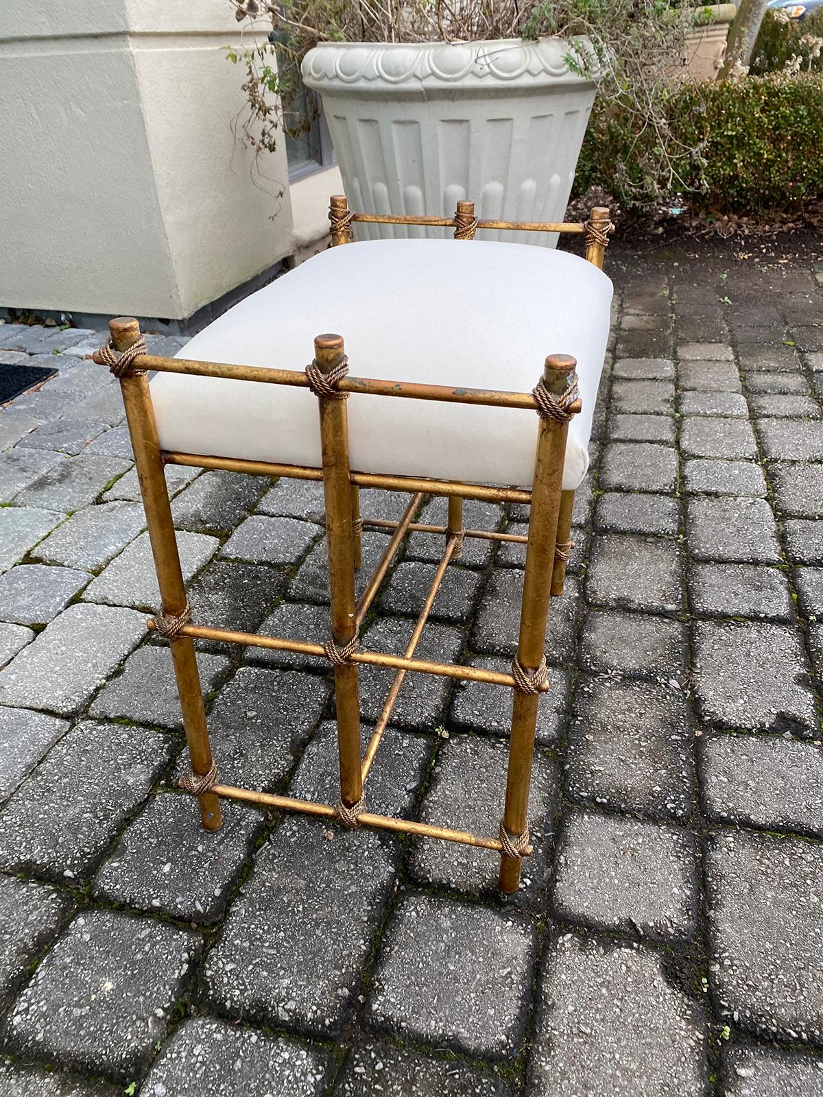 Mid-20th Century Gilt Metal Faux Bamboo Bench or Stool 2