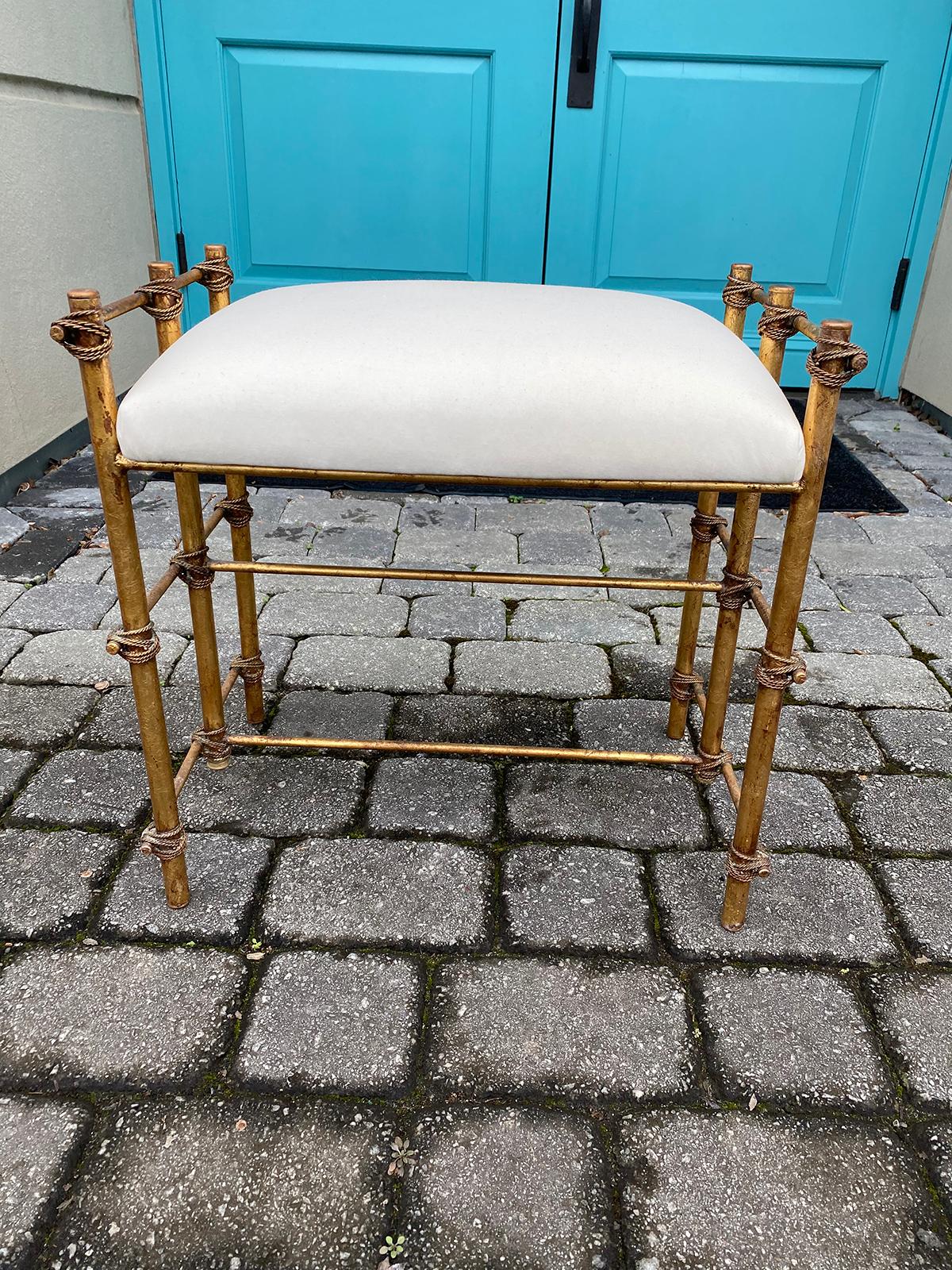 Mid-20th Century Gilt Metal Faux Bamboo Bench or Stool 3