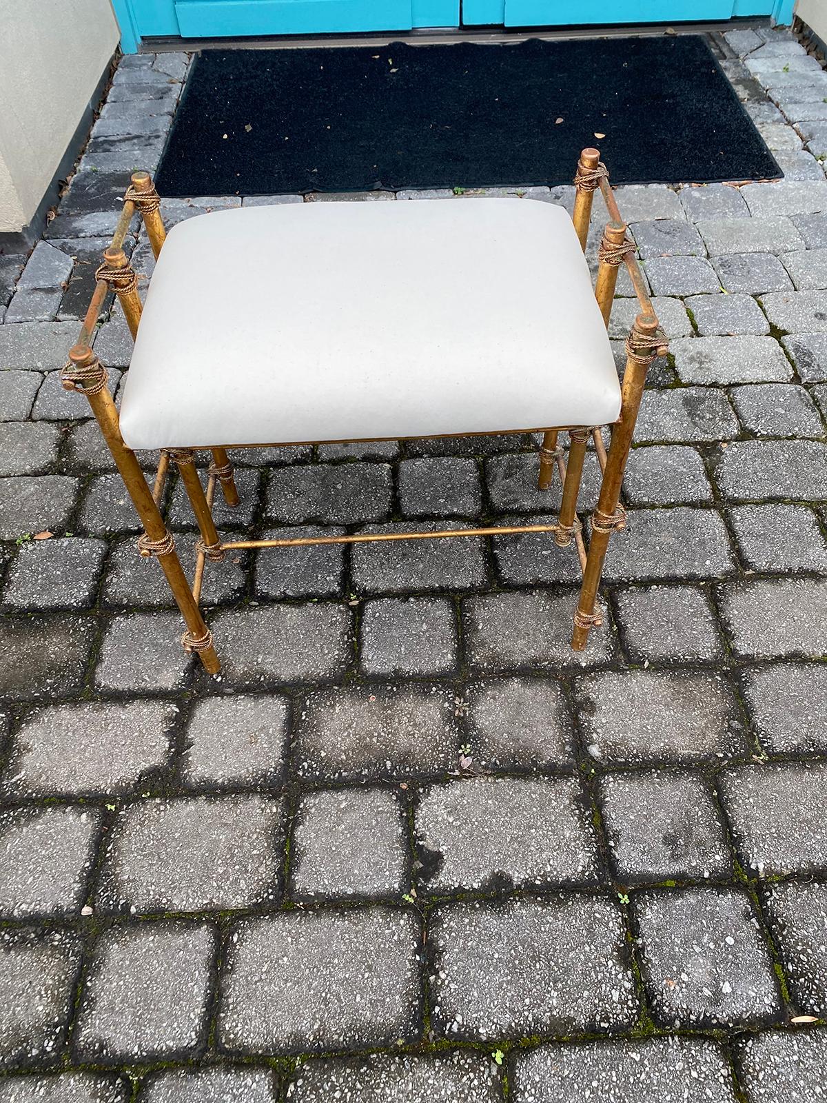 Mid-20th Century Gilt Metal Faux Bamboo Bench or Stool 6