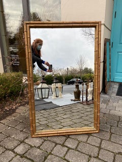 Mid-20th Century Gilt Metal Faux Bamboo Rectangular Mirror