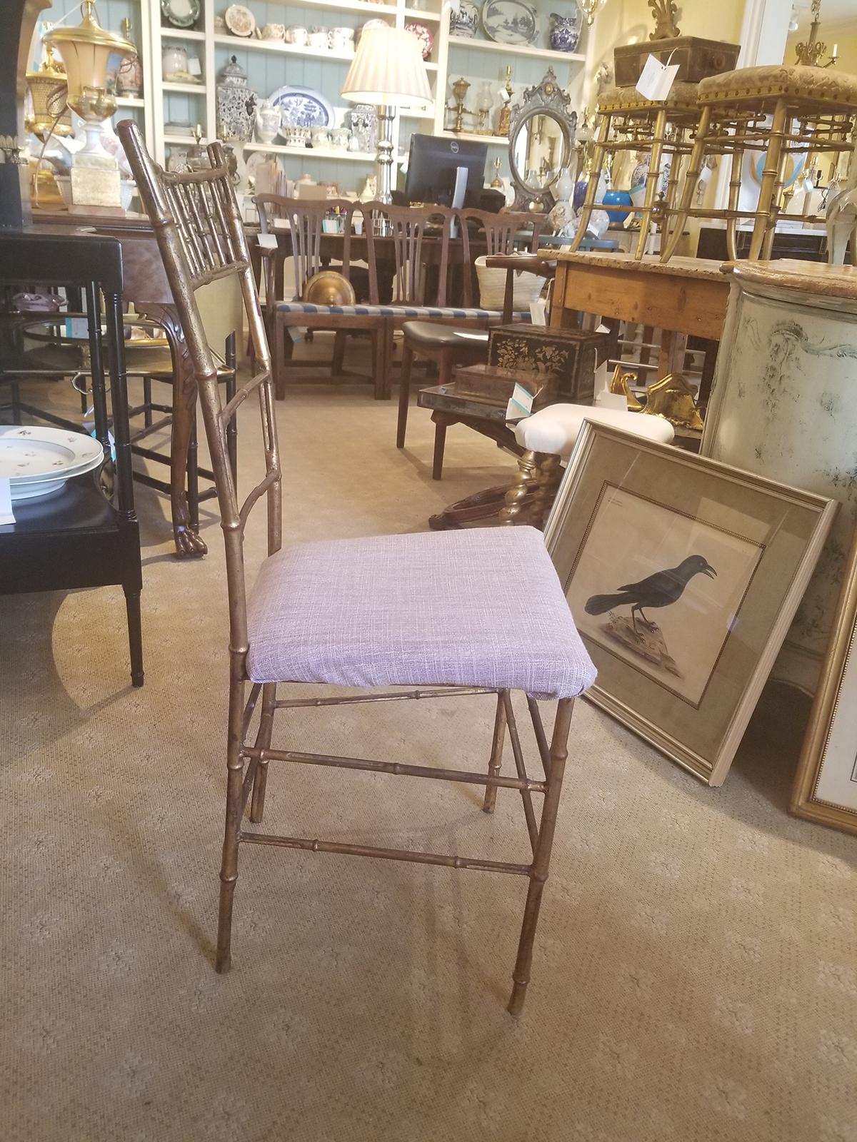 Mid-20th Century Gilt Metal Faux Bamboo Side Chair In Good Condition In Atlanta, GA