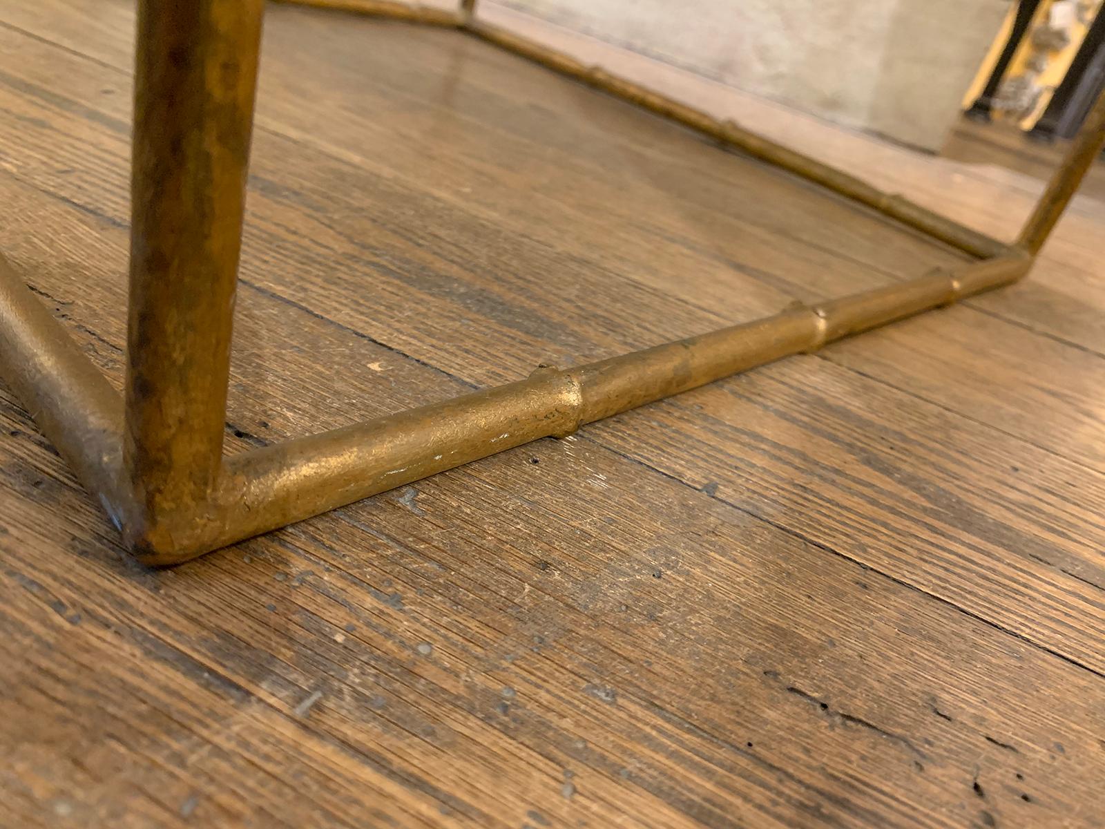 Mid-20th Century Gilt Metal Faux Bamboo Square Table, Black Glass Top For Sale 7