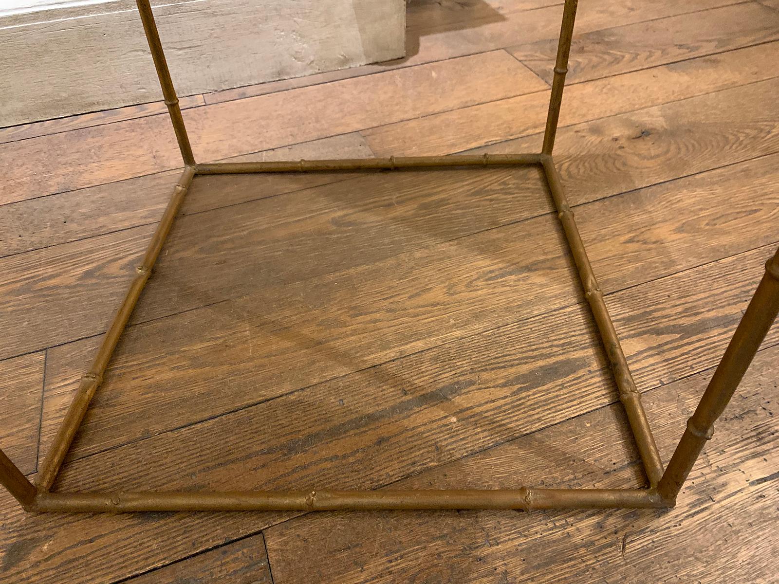 Mid-20th Century Gilt Metal Faux Bamboo Square Table, Black Glass Top For Sale 6
