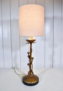 Mid 20th Century Gilt Metal Lotus Table Lamp