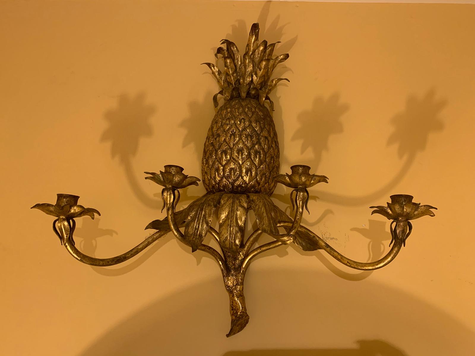 Mid-20th century gilt metal pineapple four-arm sconce
This is not wired, for decorative candles.