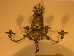 Mid-20th Century Gilt Metal Pineapple Four-Arm Sconce