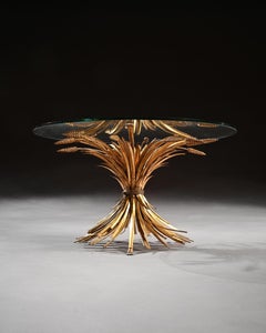 Mid 20th Century Gilt Metal Wheat Sheaf Table with Glass Top