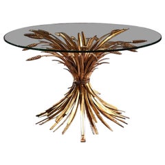 Mid 20th Century Gilt Metal Wheat Sheaf Table with Glass Top