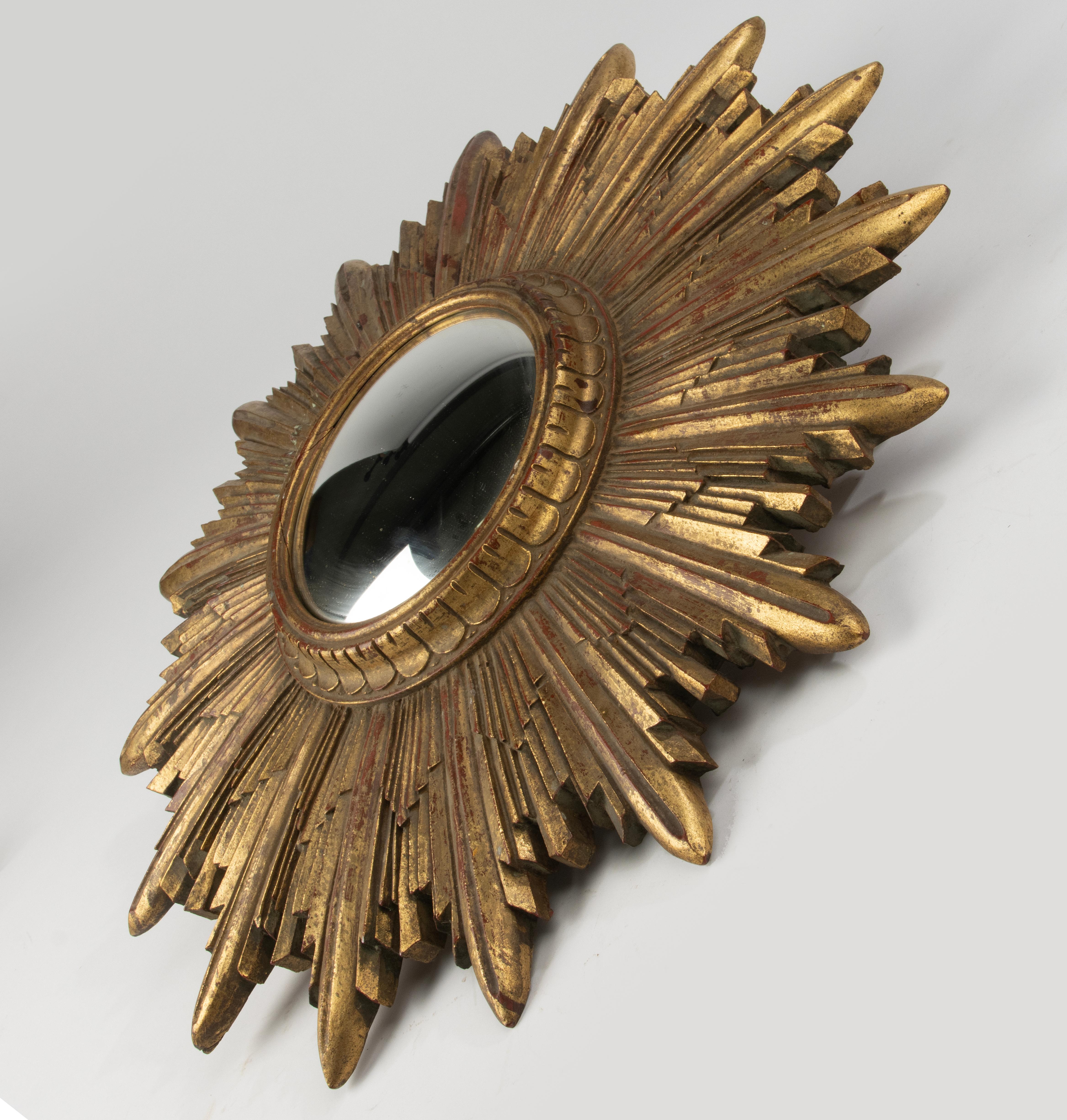 Mid 20th Century Gilt Resin Convex Sunburst mirror For Sale 2