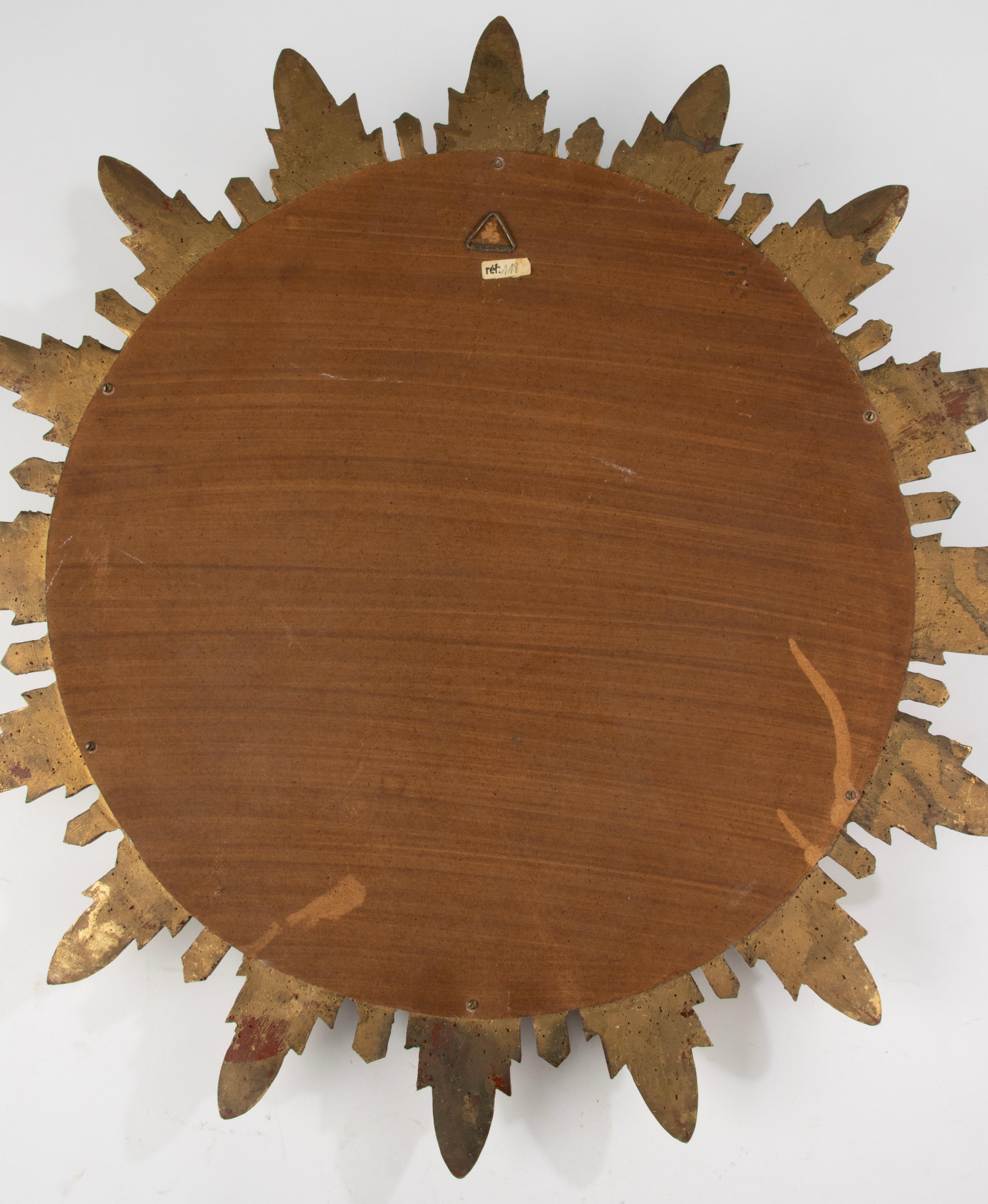 Mid 20th Century Gilt Resin Convex Sunburst mirror For Sale 6