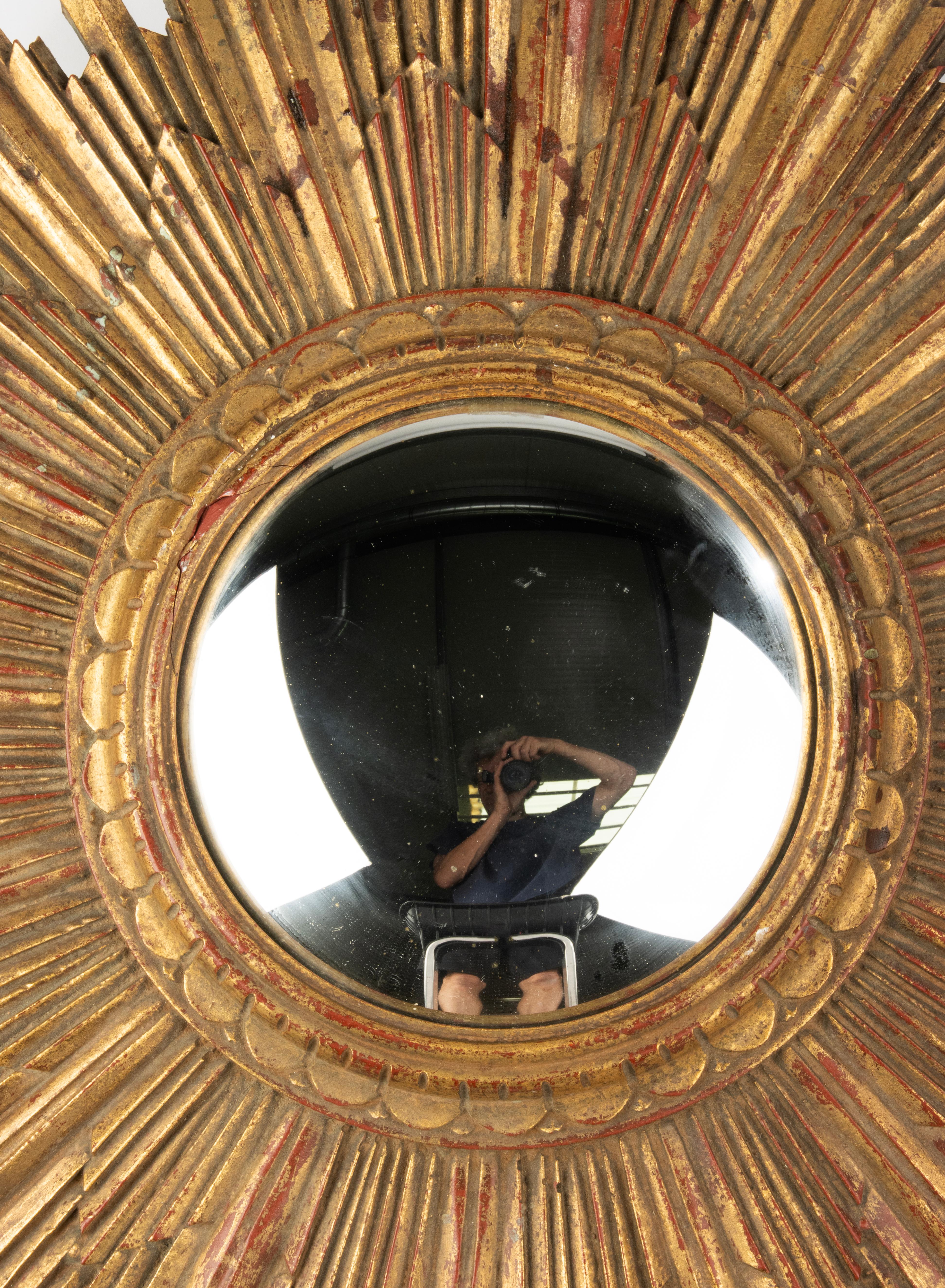 Mid-Century Modern Mid 20th Century Gilt Resin Convex Sunburst mirror For Sale