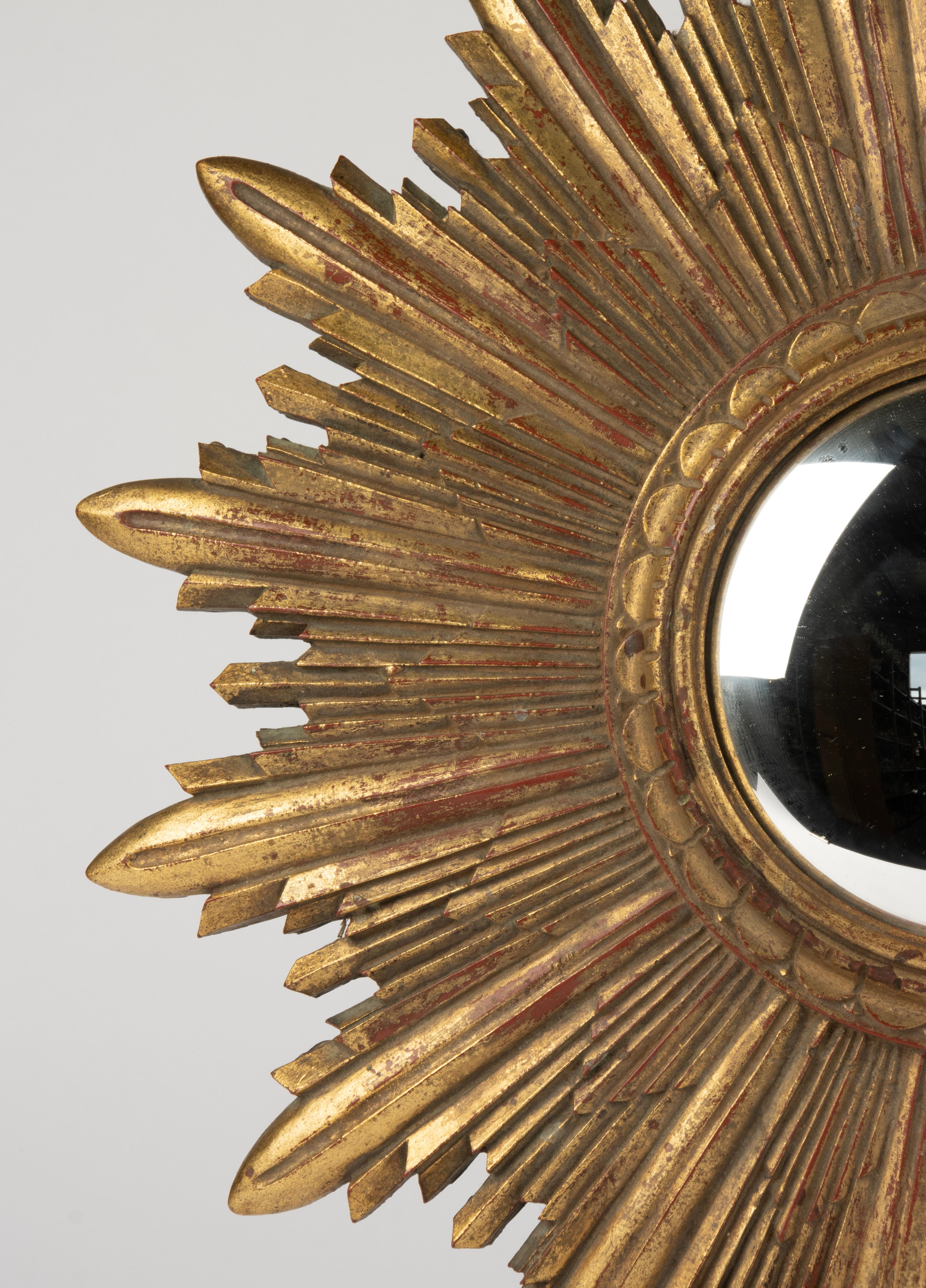 Belgian Mid 20th Century Gilt Resin Convex Sunburst mirror For Sale