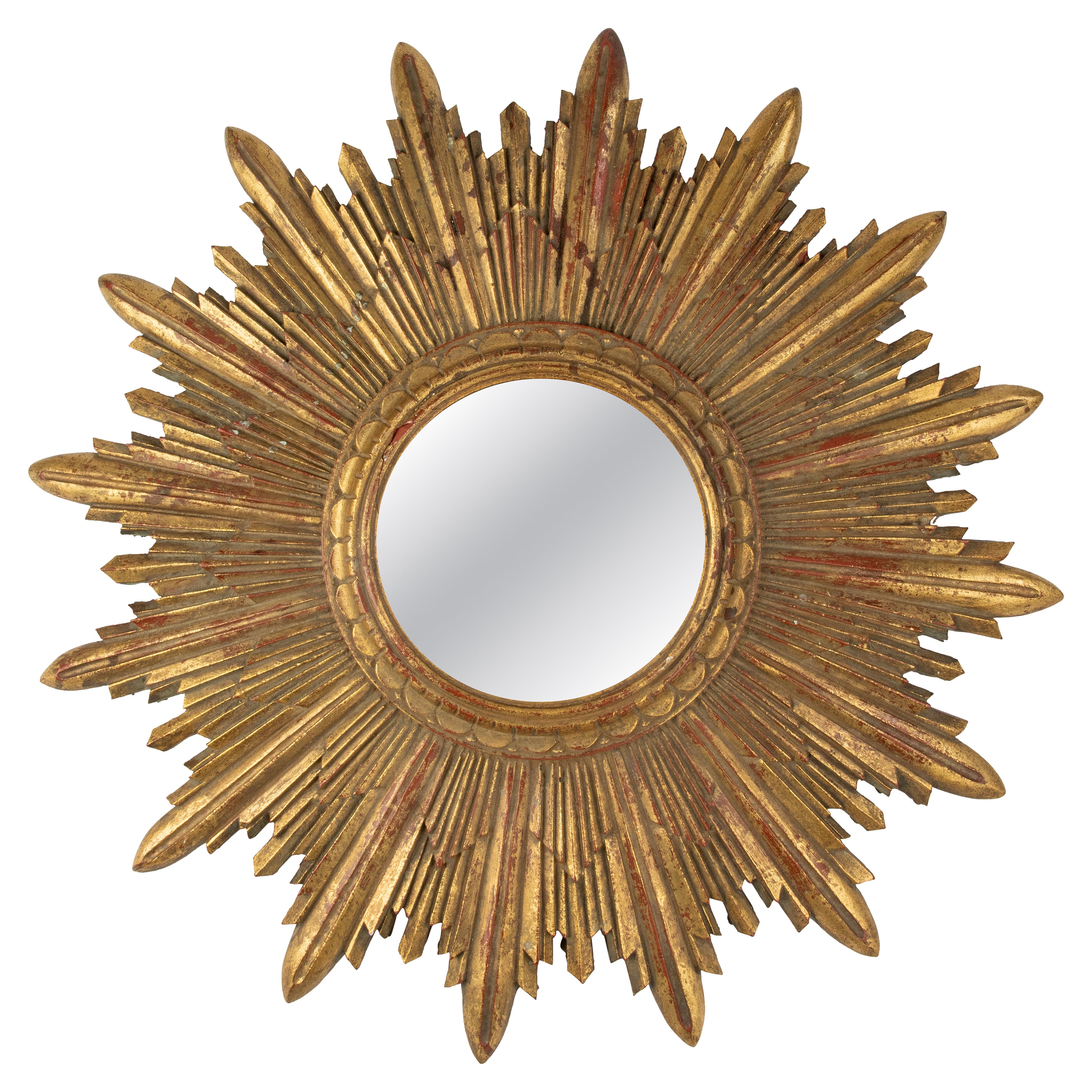 Mid 20th Century Gilt Resin Convex Sunburst mirror For Sale