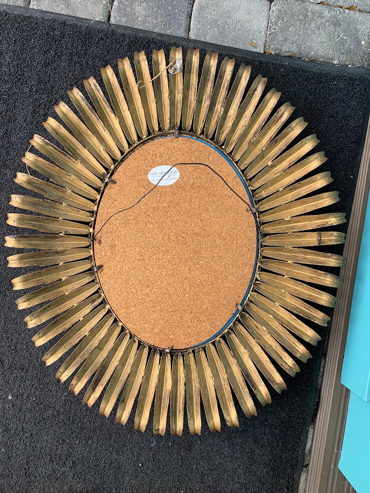 Mid-20th Century Gilt Tole Oval Sunburst Mirror, circa 1970s 9