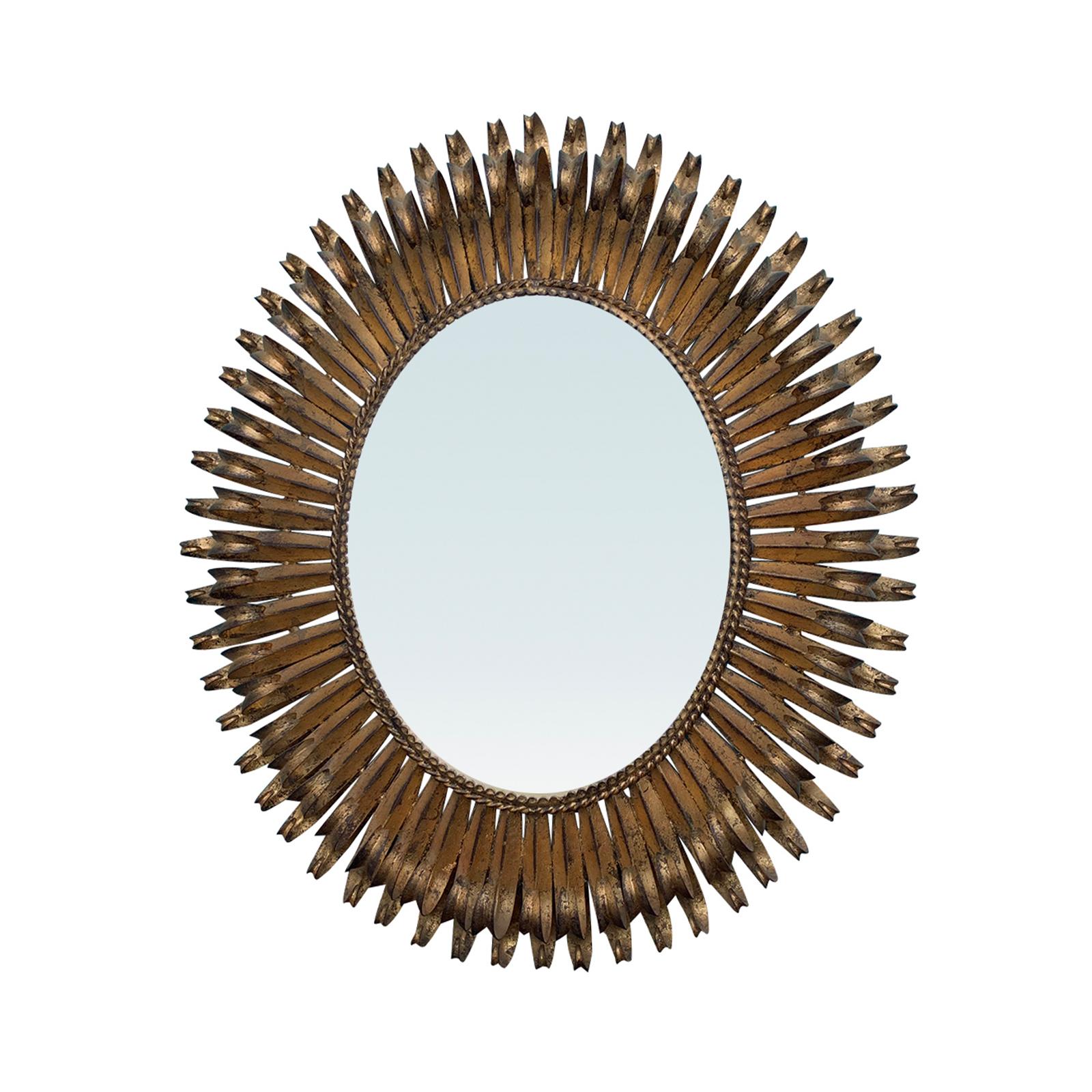 Mid-20th Century Gilt Tole Oval Sunburst Mirror, circa 1970s