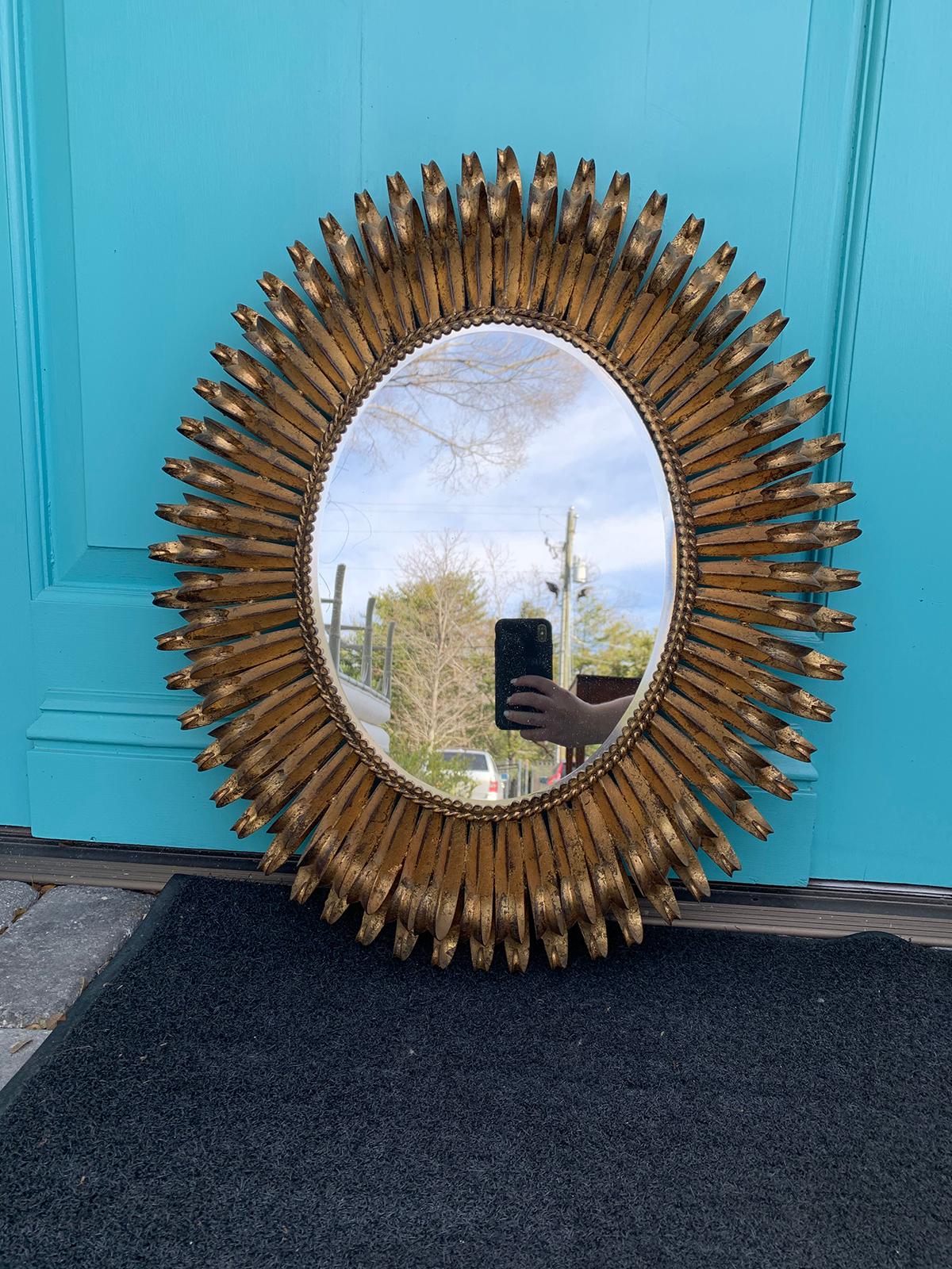 Mid-20th Century Gilt Tole Oval Sunburst Mirror, circa 1970s
Great detail