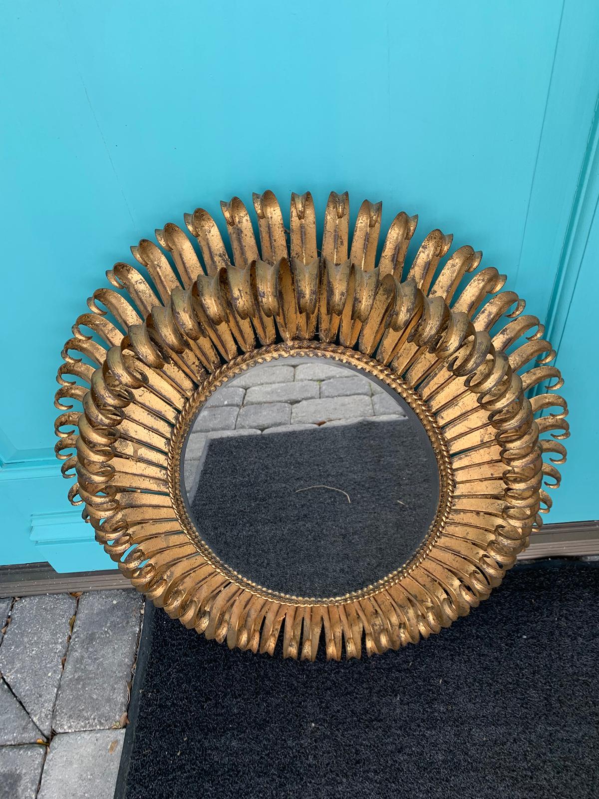 Mid-20th Century Gilt Tole Oval Sunburst Mirror, circa 1970s 8