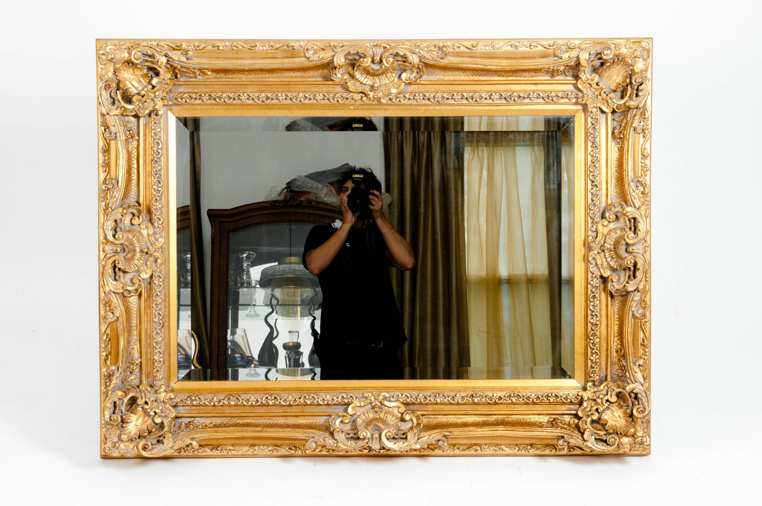 European Mid-20th Century Gilt Wood Frame Bevelled Hanging Mirror