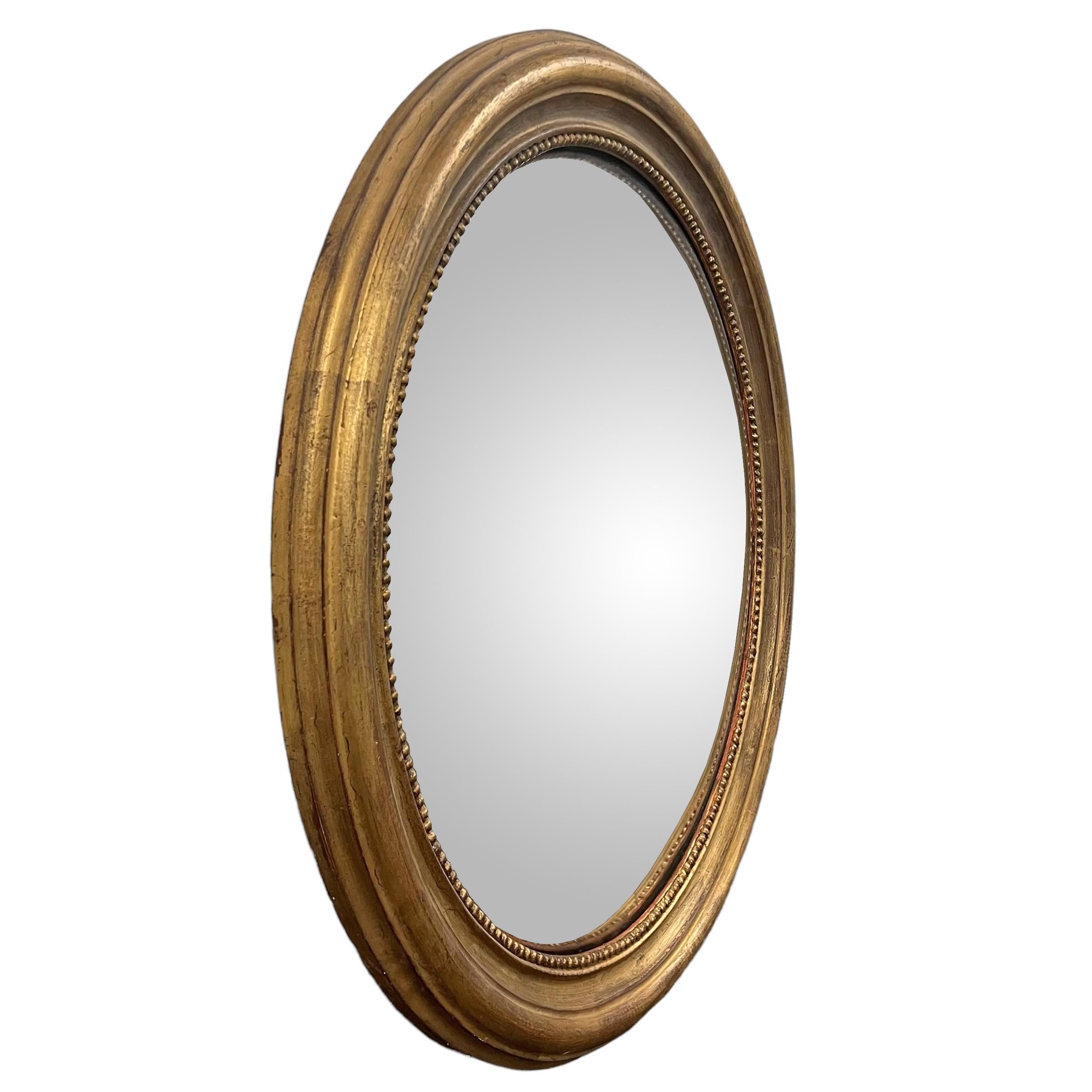 Neoclassical Mid-20th Century Giltwood Framed Convex Mirror For Sale