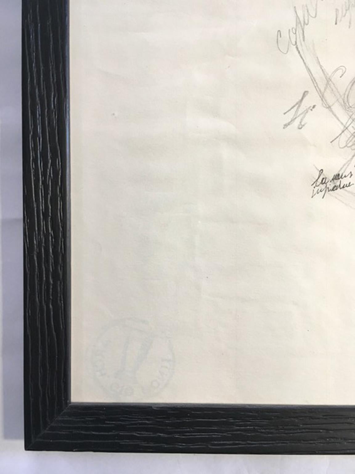 Mid-20th Century Gio Ponti Drawing in a Wood Black Frame, Italy, circa 1970 4