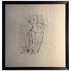 Mid-20th Century Gio Ponti Drawing in a Wood Black Frame, Italy, circa 1970