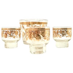Mid-20th Century Glass and 22-Karat Gold Drinks Set by, Culver Ltd. Set of Six