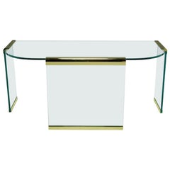 glass and brass desk Mid-20th Century Glass and Brass Table