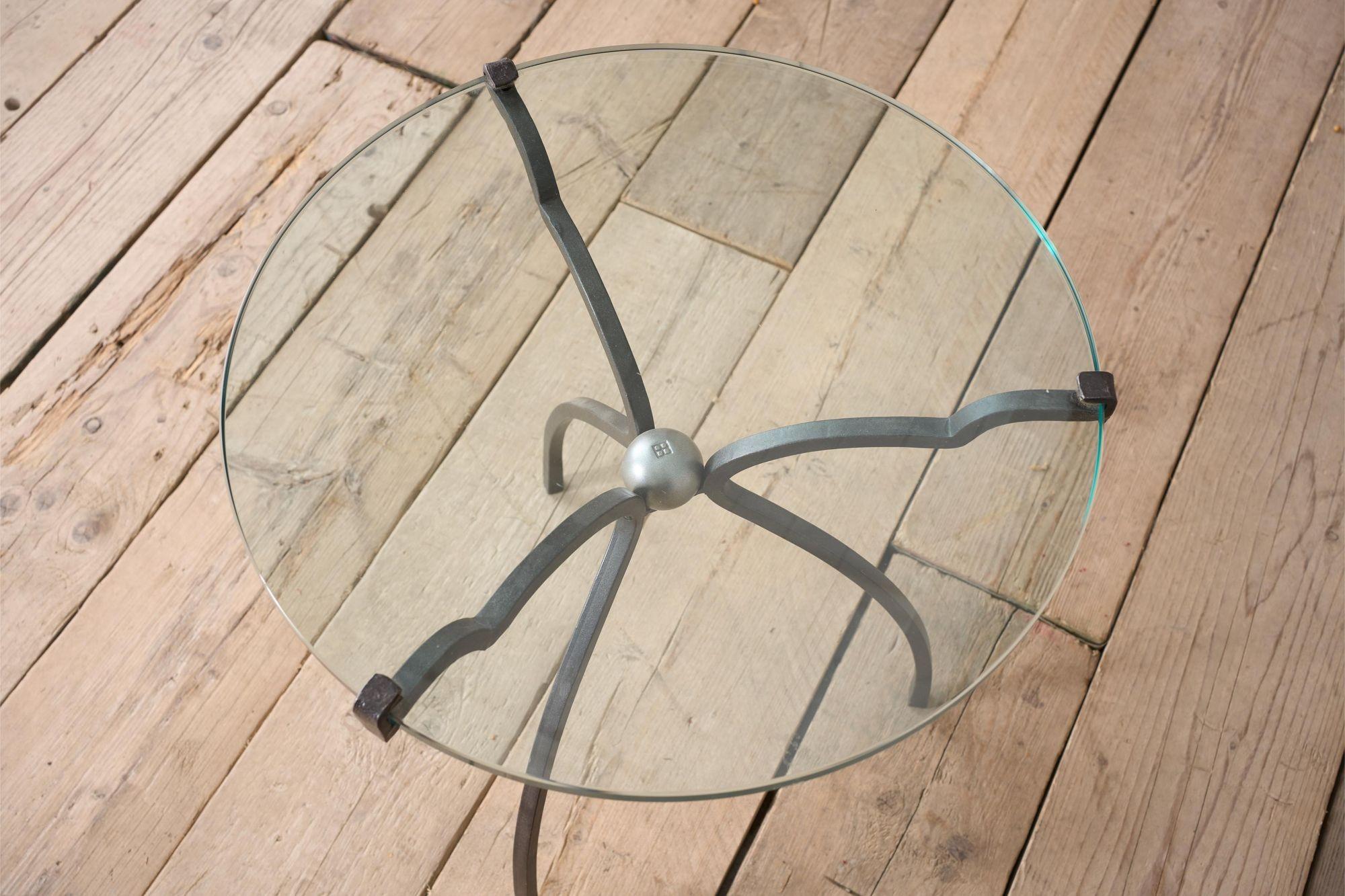 Steel Mid 20th century glass and iron side table by Peter Ghyczy For Sale