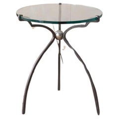 Vintage Mid 20th century glass and iron side table by Peter Ghyczy