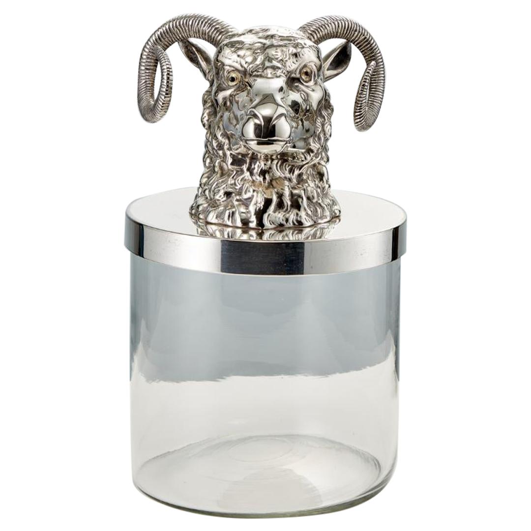 Mid-20th Century Glass Ice Bucket with Mounted Rams Head Austria, circa 1960