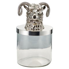 Retro Mid-20th Century Glass Ice Bucket with Mounted Rams Head Austria, circa 1960