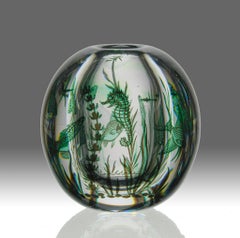 Vase "hippocampe" en verre du milieu du 20e siècle par Edward Hald pour Orrefors